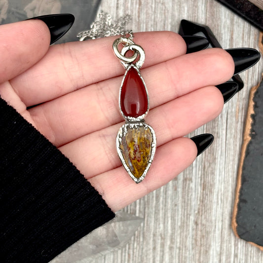 Multi Stone Carnelian Jasper Crystal Necklace Fine Silver / Foxlark Collection