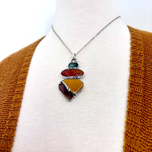 Multi Stone Turquoise Jasper Mookaite Crystal Necklace Fine Silver / Foxlark Collection