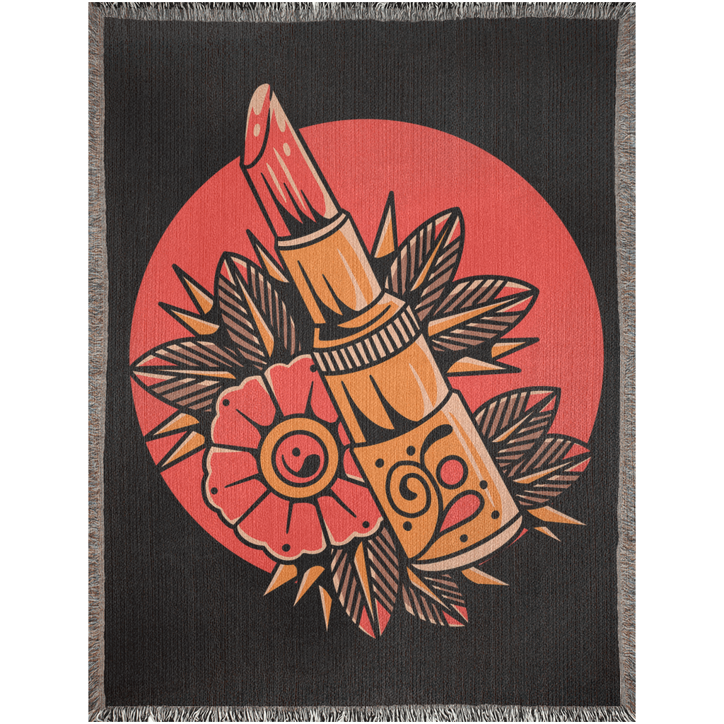Lipstick Traditional Tattoo Style - Woven Blanket - Foxlark Crystal Jewelry
