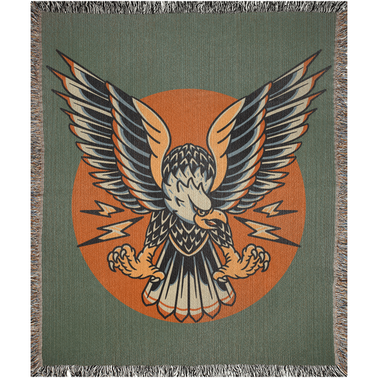 Thunder Eagle Traditional Tattoo Style Woven Fringe Blanket / / Wall tapestry, throw for sofa, maximalist decor, tattoo home decor