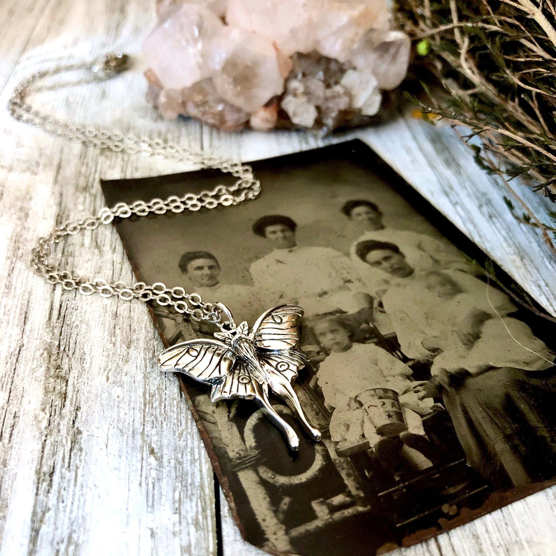 Tiny Talisman Collection - Sterling Silver Luna Moth Necklace Pendant 23x24mm /