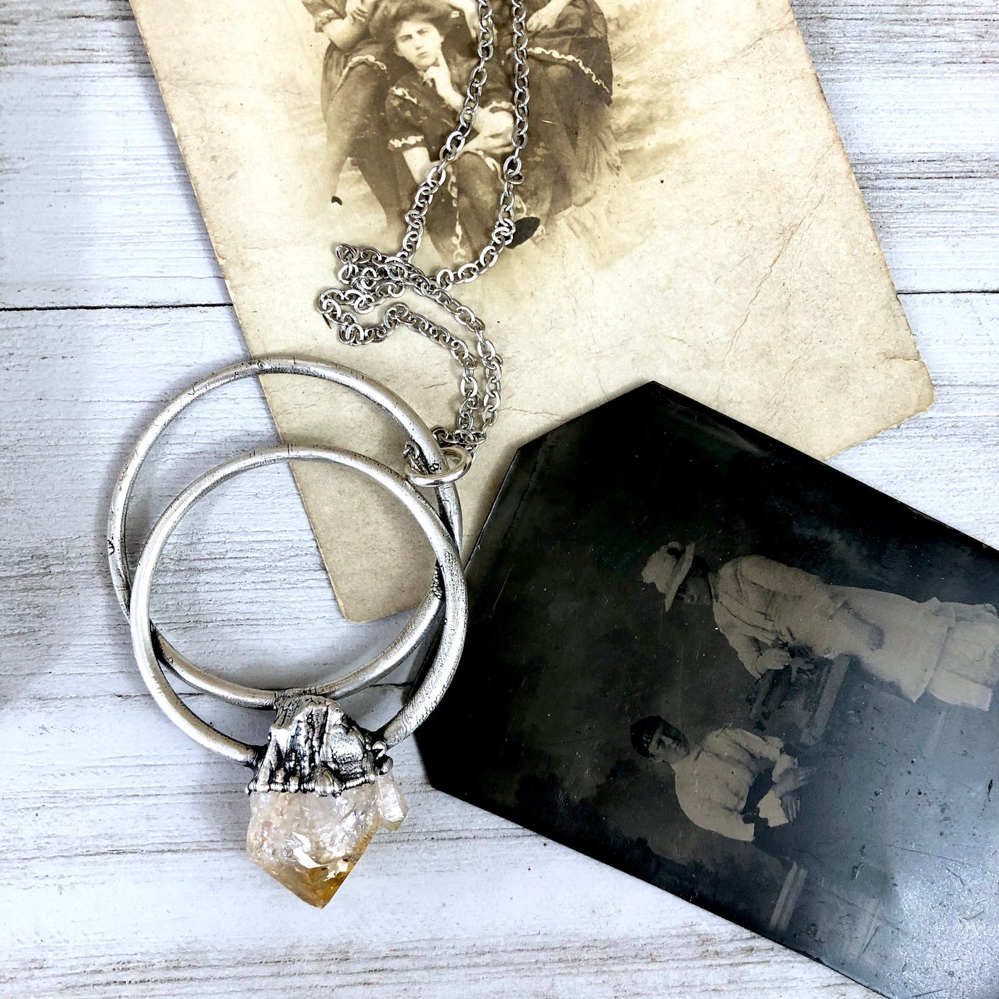 Large Raw Citrine Necklace / Big Crystal Necklace Silver / Natural Crystal Jewelry Citrine Birthstone Jewelry