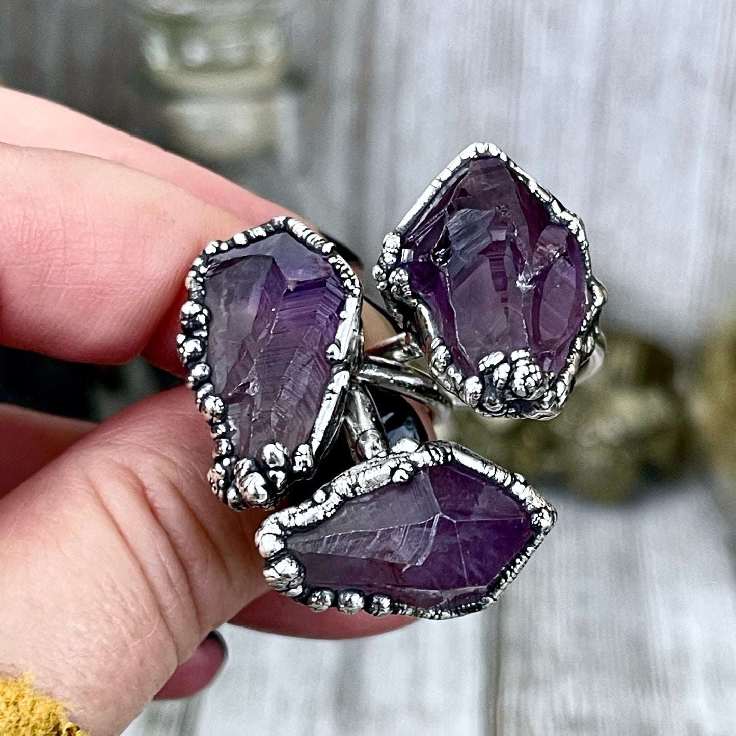 Raw Amethyst Purple Crystal Ring in Fine Silver Size 5 6 7 8 9 / Foxlark Collection - One of a Kind