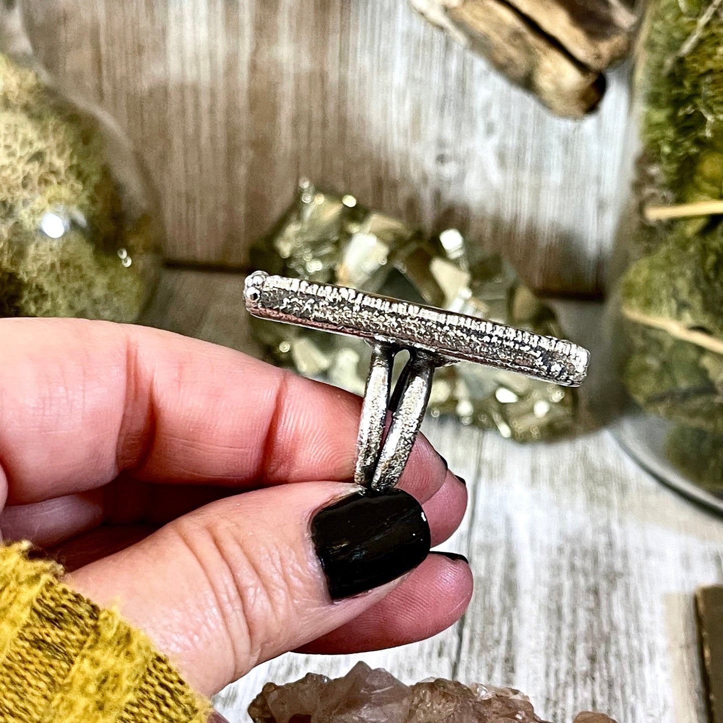 Big Size 8 Silver Natural Fancy Moss Agate Crystal Statement Ring / Foxlark Collection - One of a Kind - Foxlark Crystal Jewelry