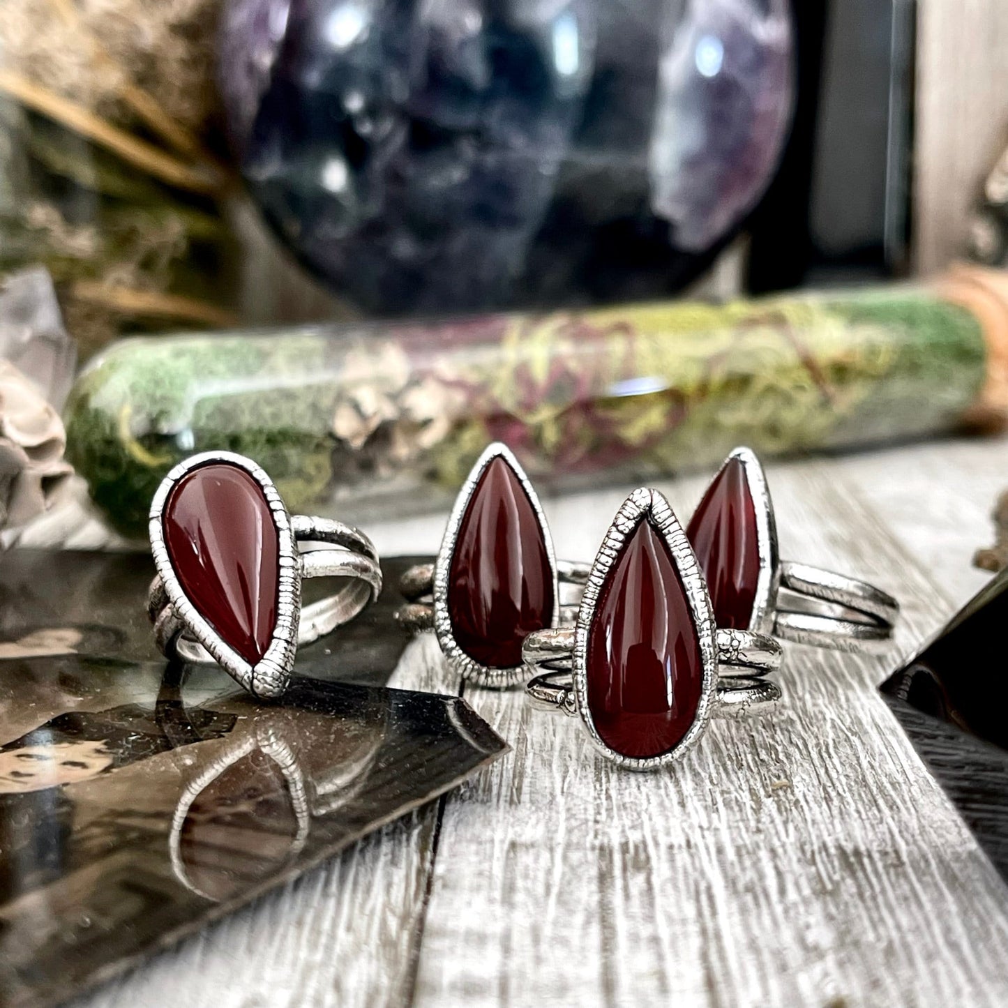 Teardrop Red Carnelian Ring Fine Silver Size 6 7 / Foxlark Collection