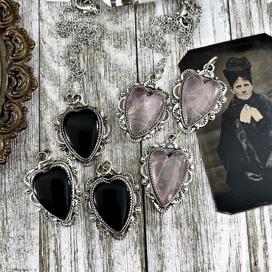 Imperfect* - FLASH SALE - Sterling Silver Rose Quartz or Black Onyx Heart by Foxlark