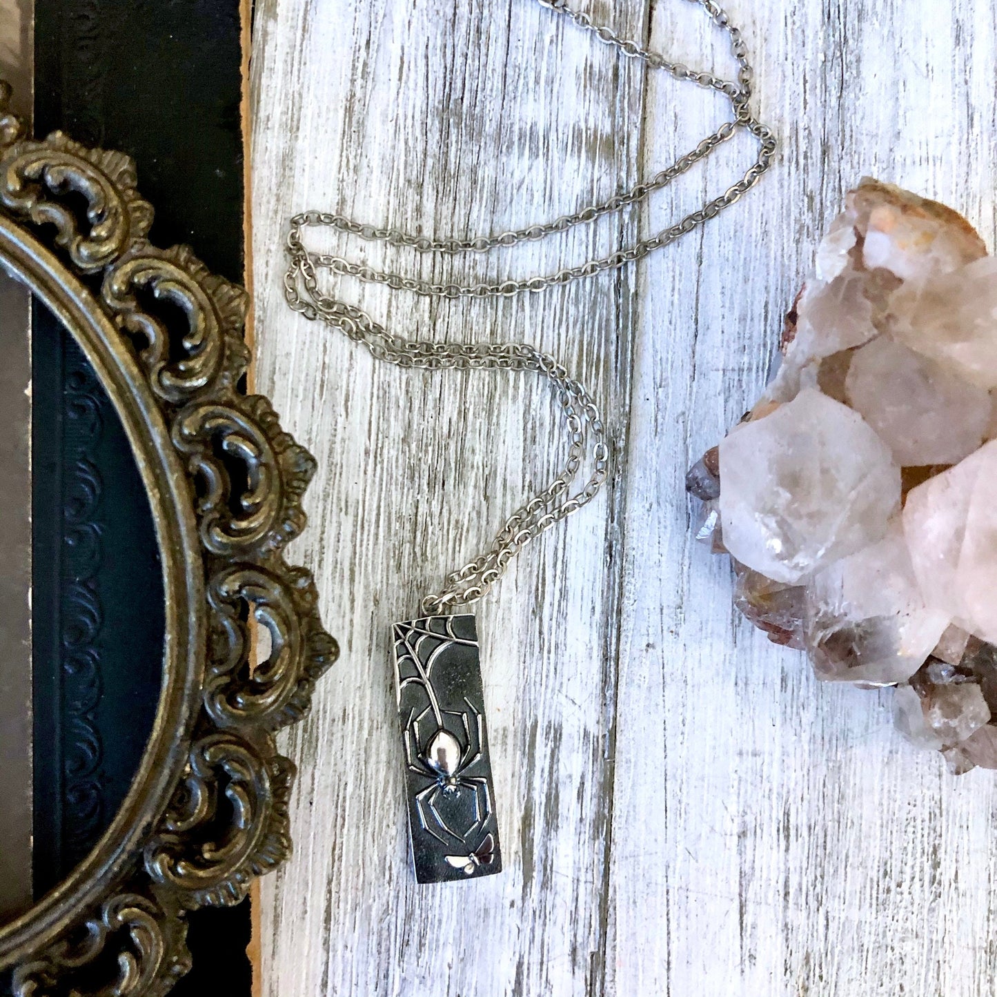 Tiny Talisman Collection - Sterling Silver Spider Necklace Pendant 32mm /.