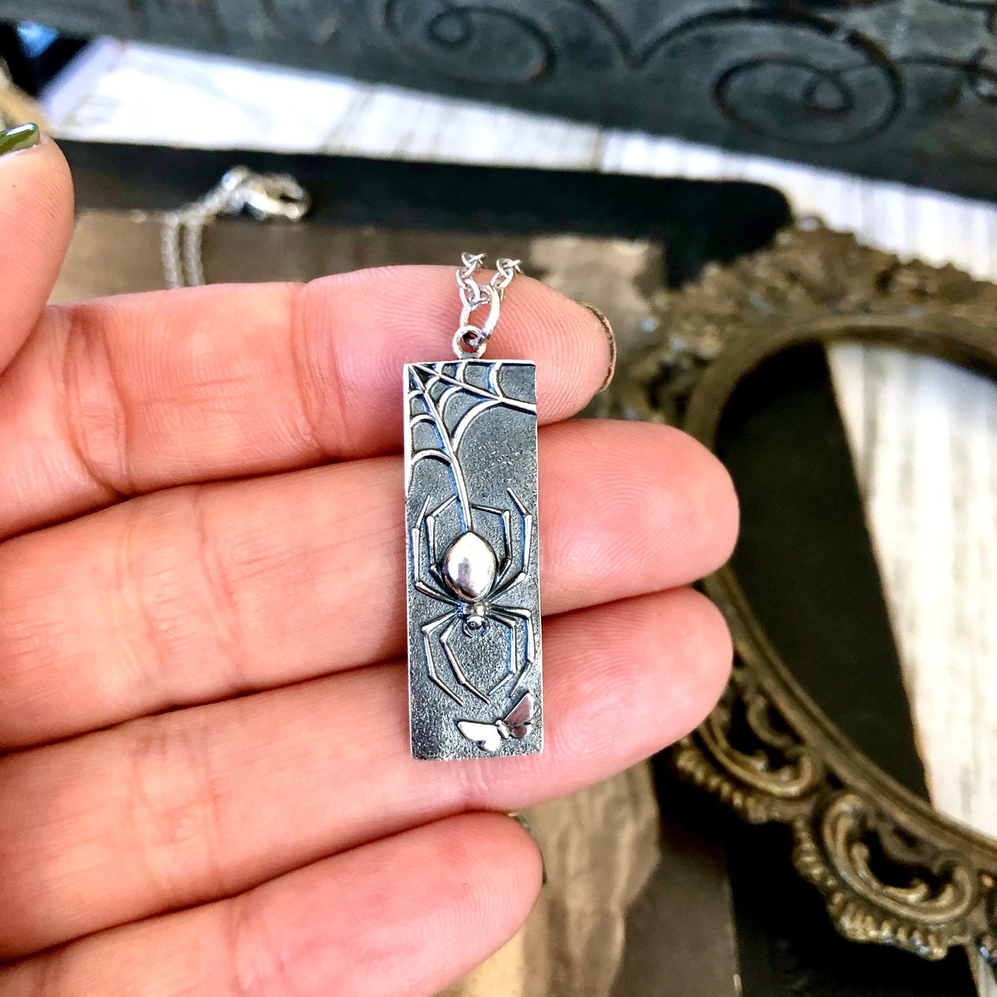 Tiny Talisman Collection - Sterling Silver Spider Necklace Pendant 32mm /.