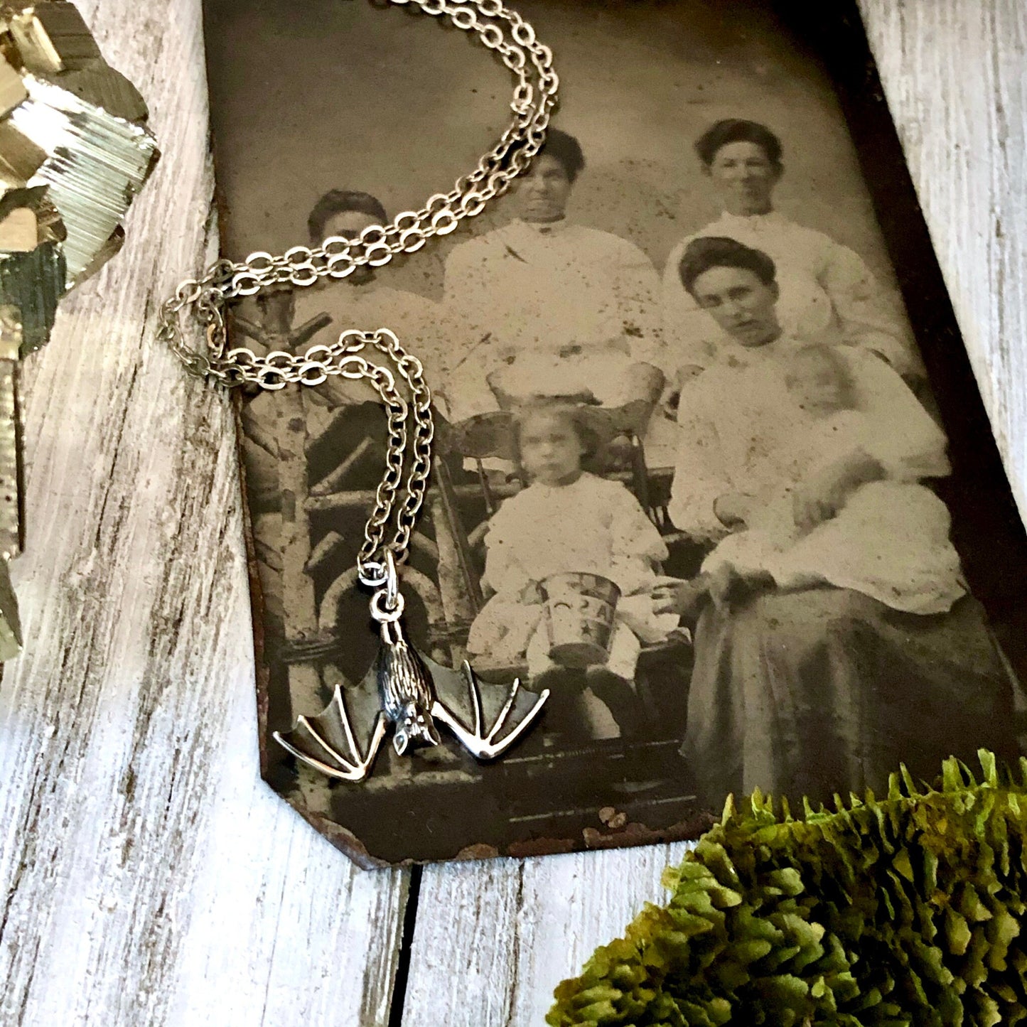 Tiny Talisman Collection - Sterling Silver Tiny Bat Necklace Pendant 12x20mm /.