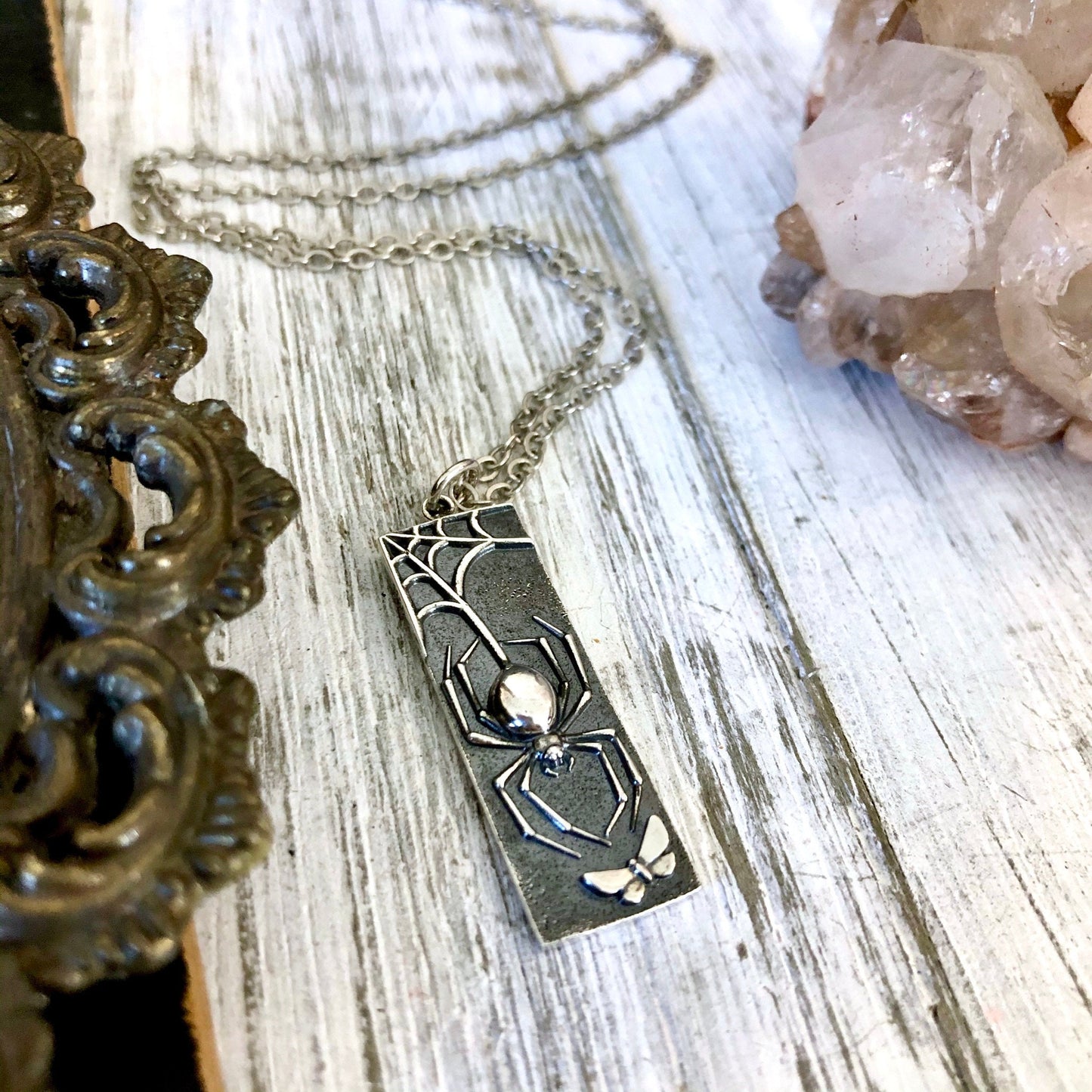 Tiny Talisman Collection - Sterling Silver Spider Necklace Pendant 32mm /.