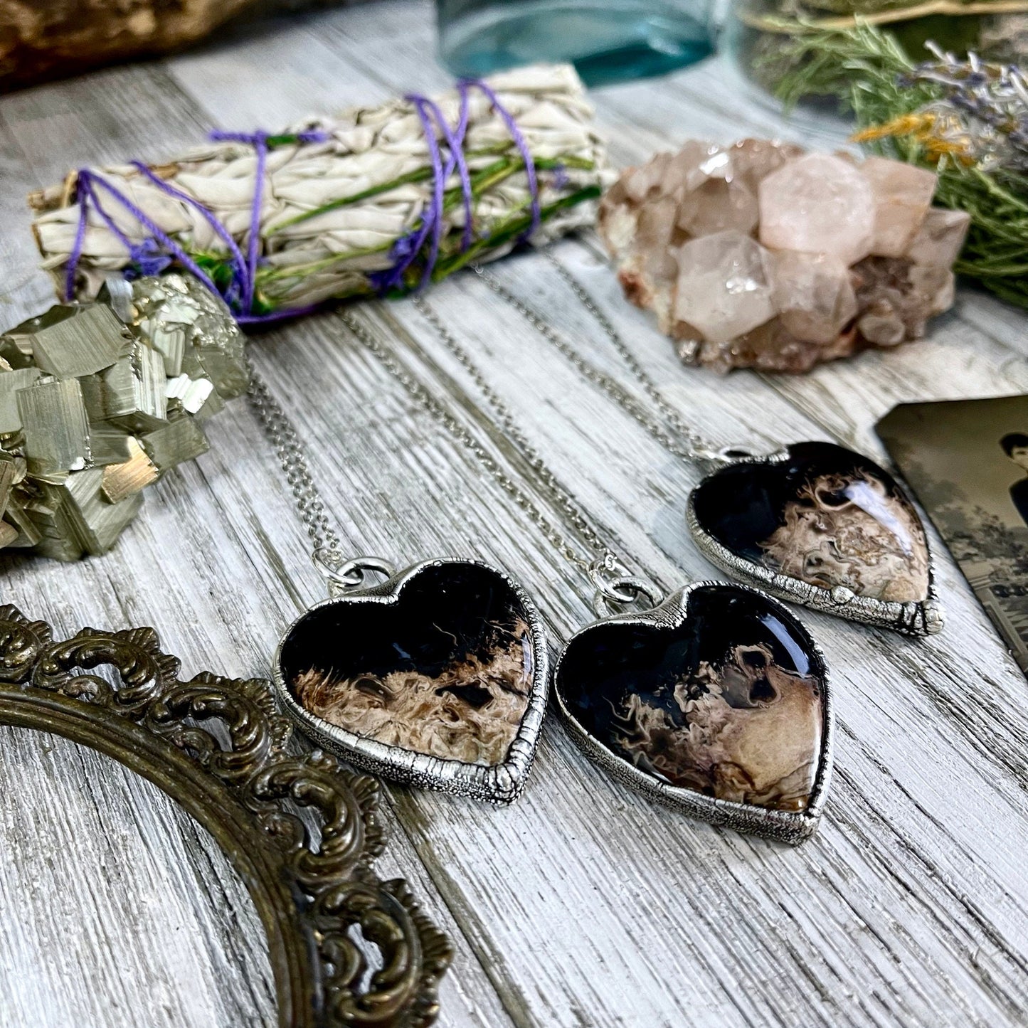Fossilized Palm Root Heart Necklace in Fine Silver / Foxlark Collection - One of a Kind.