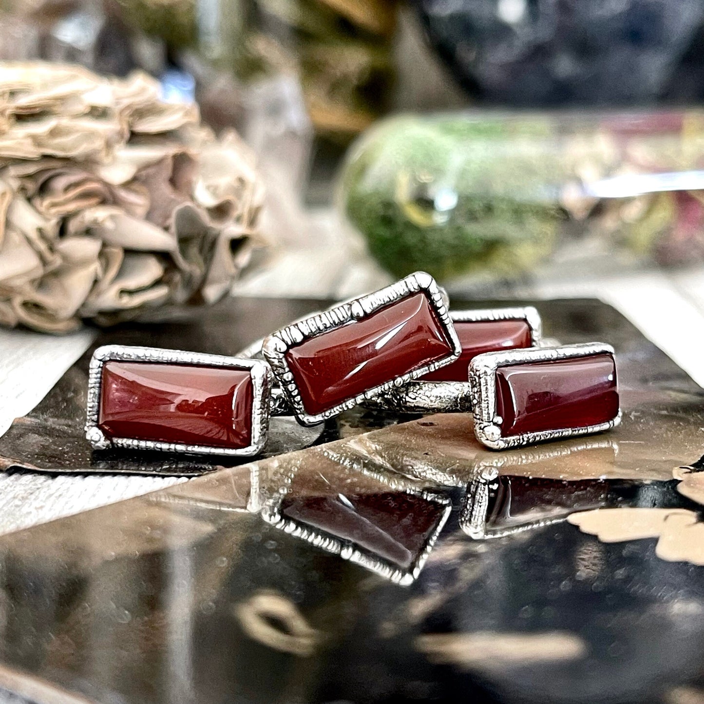 Red Carnelian Ring Fine Silver Size 6 7 8 / Foxlark Collection