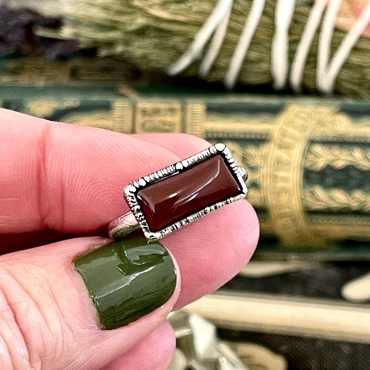 Red Carnelian Ring Fine Silver Size 6 7 8 / Foxlark Collection