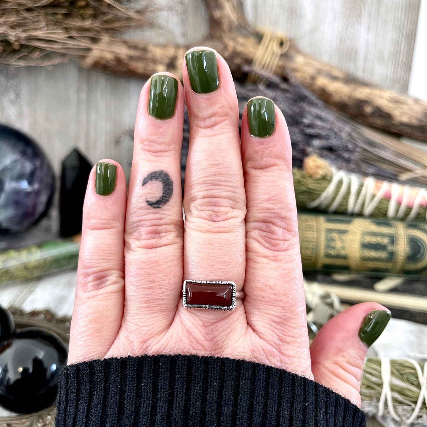 Red Carnelian Ring Fine Silver Size 6 7 8 / Foxlark Collection