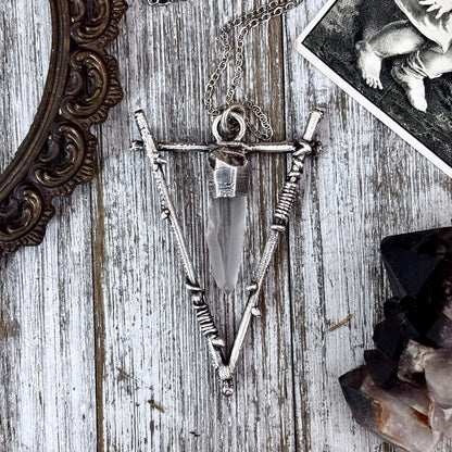 Raw Clear Quartz Crystal Necklace in Silver / Sticks & Stones Collection