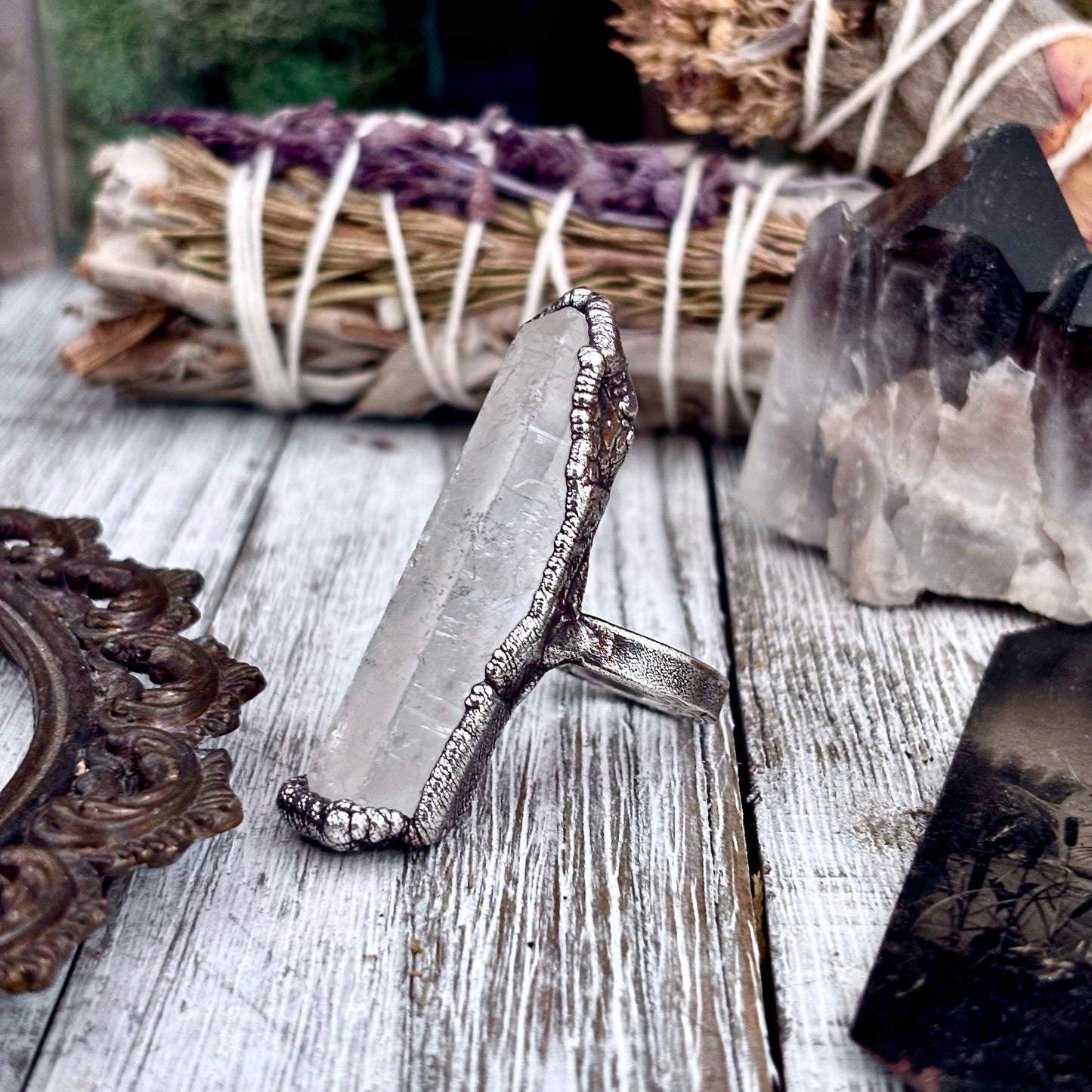 Raw Clear Quartz Crystal Ring Set in Fine Silver Size 9 / Foxlark Collection - One of a Kind