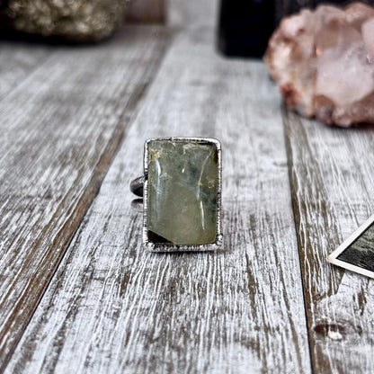 Green Prehnite Ring Fine Silver Stone Ring Size 7.5 / Foxlark Collection- One of a Kind