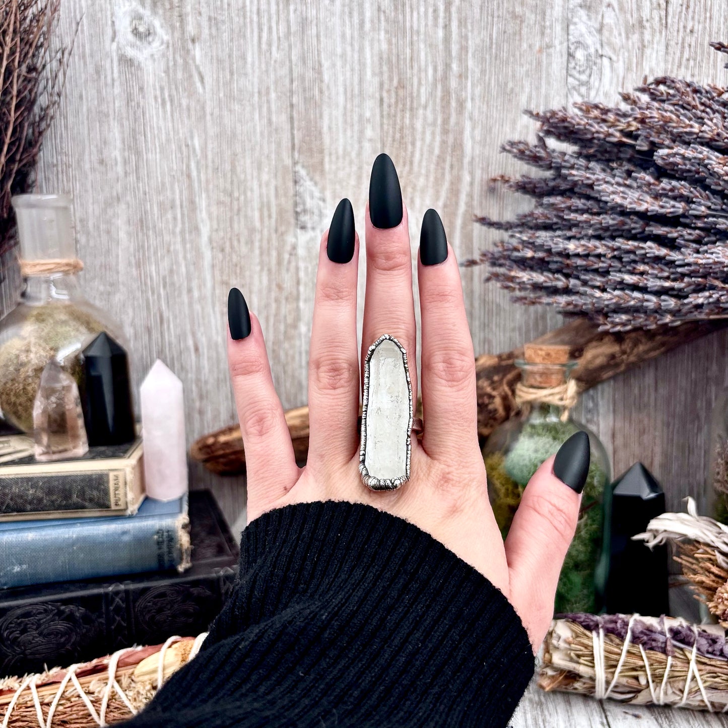 Raw Clear Quartz Crystal Ring Set in Fine Silver Size 9 / Foxlark Collection - One of a Kind