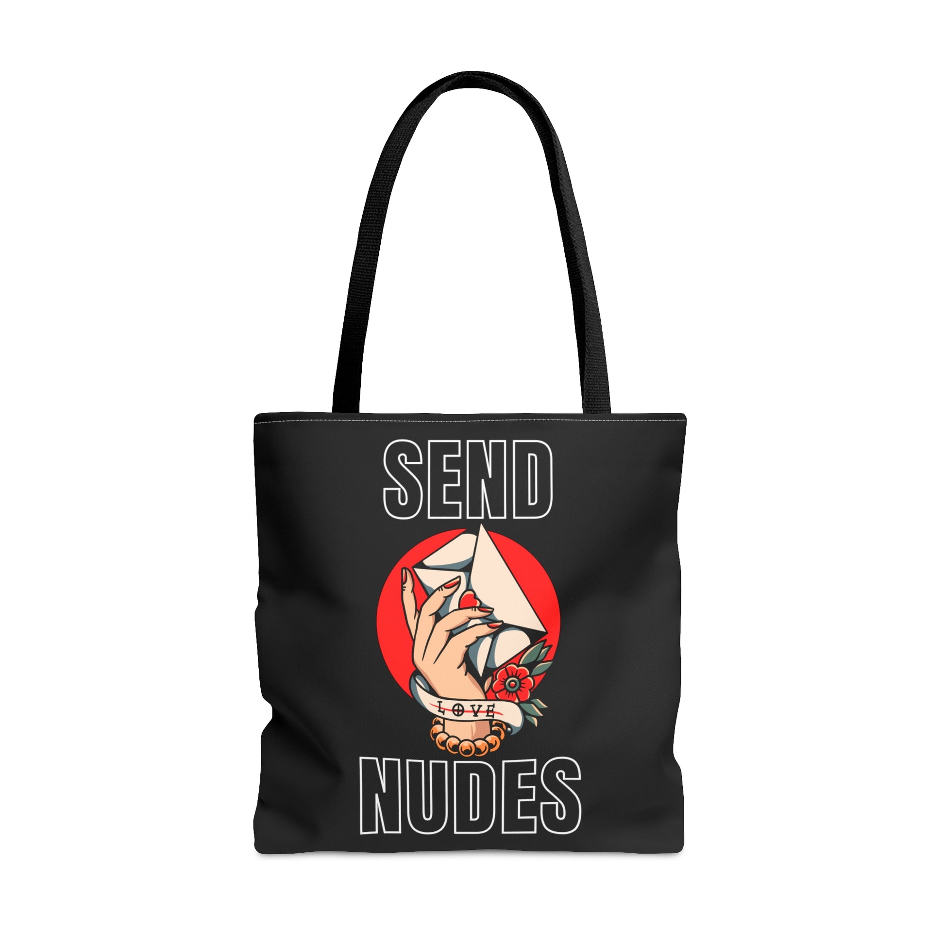 Send Nudes Tattoo Tote Bag in Black / Vintage American Old School Traditional Tattoo, Punk Rock Alternative Beach Bag Shopping Bag Book Bag - Foxlark Crystal Jewelry