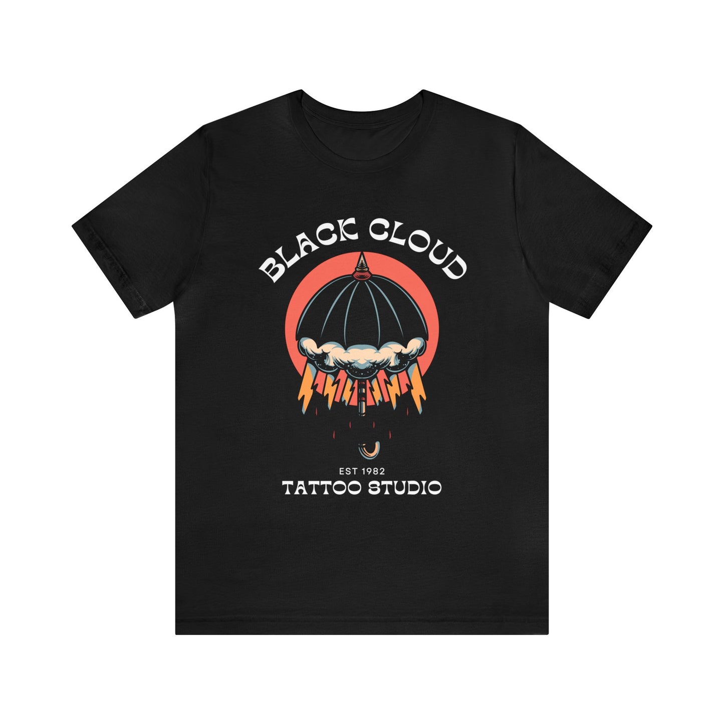 Black Cloud Umbrella Lightning Bolt Tattoo T-shirt / Unisex Vintage Old School Traditional Tattoo Tee Shirt / Punk Rock Clothing Tshirt - Foxlark Crystal Jewelry