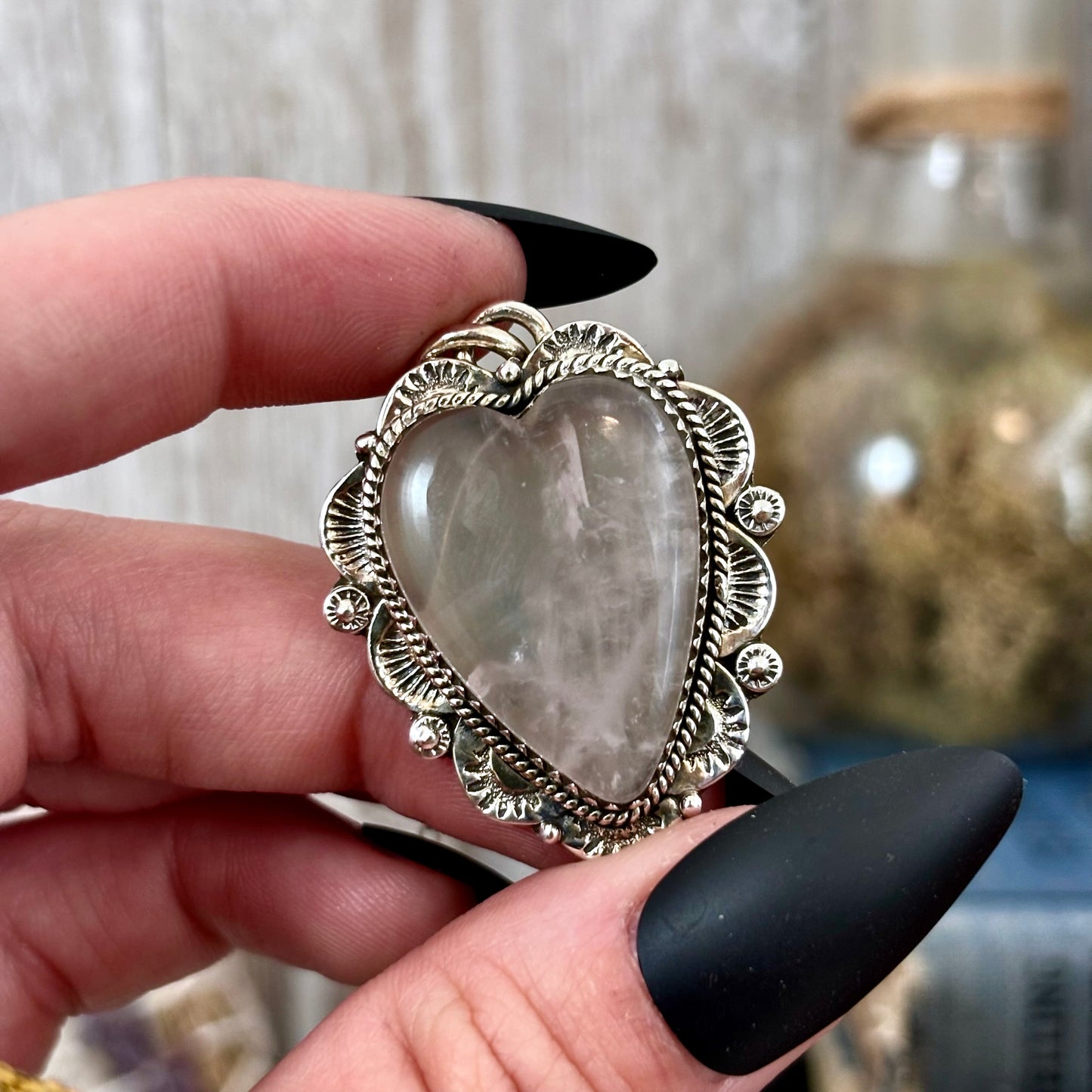 Rose Quartz Crystal Heart Necklace in Sterling Silver  -Designed by FOXLARK Collection