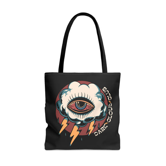 Dark Cloud Umbrella Lightning Tattoo Tote Bag in Black / Vintage American Old School Traditional Tattoo Flash / Punk Rock Beach Shopping - Foxlark Crystal Jewelry