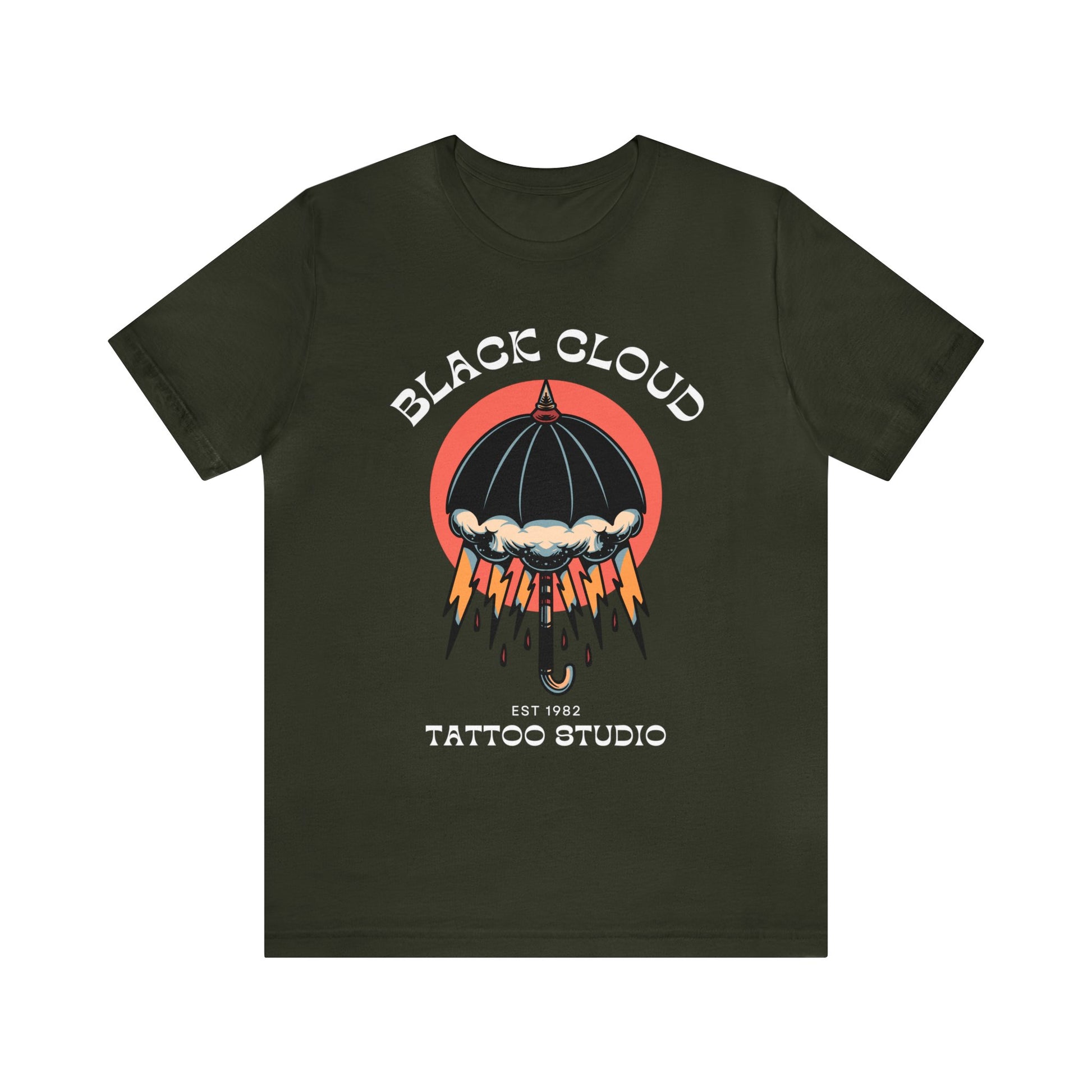 Black Cloud Umbrella Lightning Bolt Tattoo T-shirt / Unisex Vintage Old School Traditional Tattoo Tee Shirt / Punk Rock Clothing Tshirt - Foxlark Crystal Jewelry