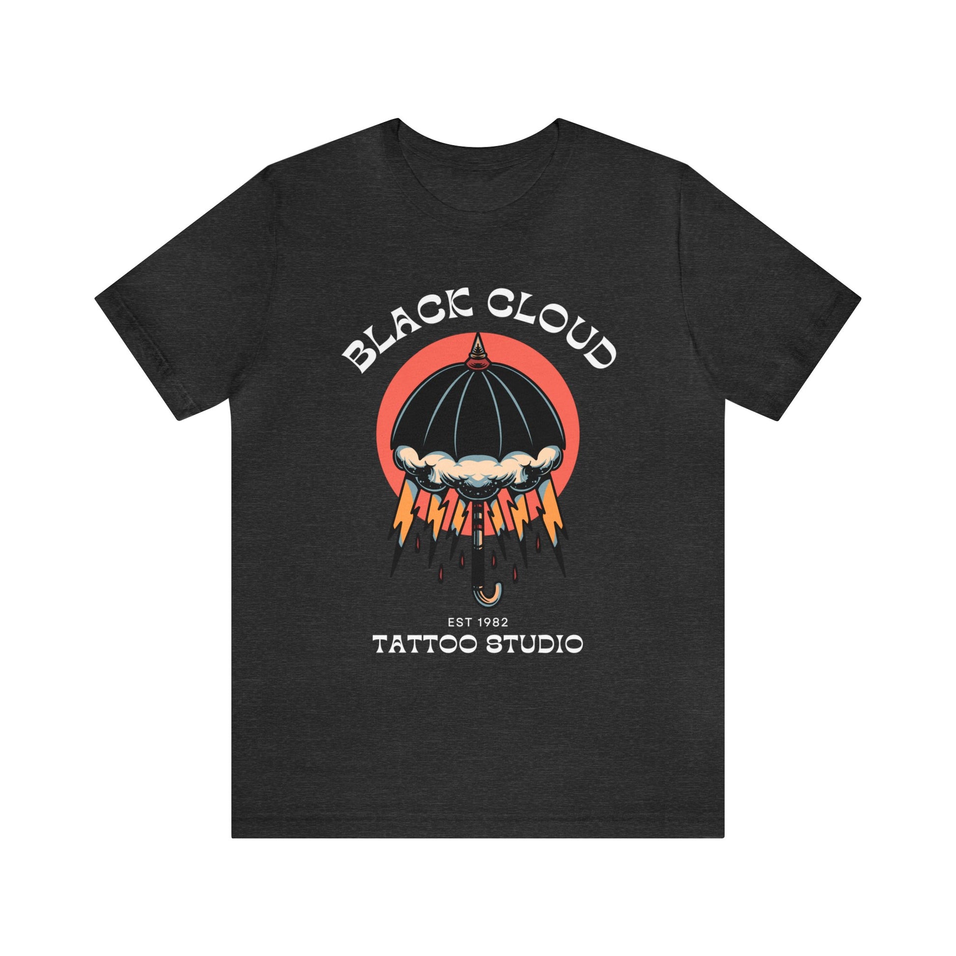 Black Cloud Umbrella Lightning Bolt Tattoo T-shirt / Unisex Vintage Old School Traditional Tattoo Tee Shirt / Punk Rock Clothing Tshirt - Foxlark Crystal Jewelry