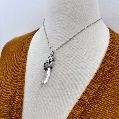 Clear Quartz & Peach Moonstone Crystal Statement Necklace in Fine Silver / Foxlark Collection - One of a Kind