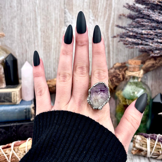 Raw Amethyst Crystal  Ring Set in Fine Silver Size 7 / Foxlark Collection - One of a Kind