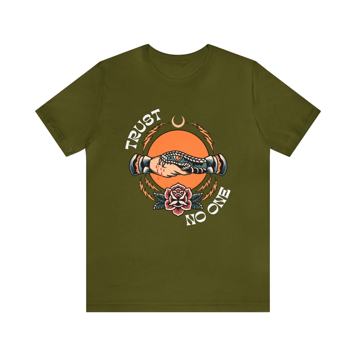 Trust No One Snake Bite Tattoo T-shirt / Unisex Vintage American Old School Traditional Tattoo Flash Tee Shirt / Punk Rock Clothing Tshirt - Foxlark Crystal Jewelry
