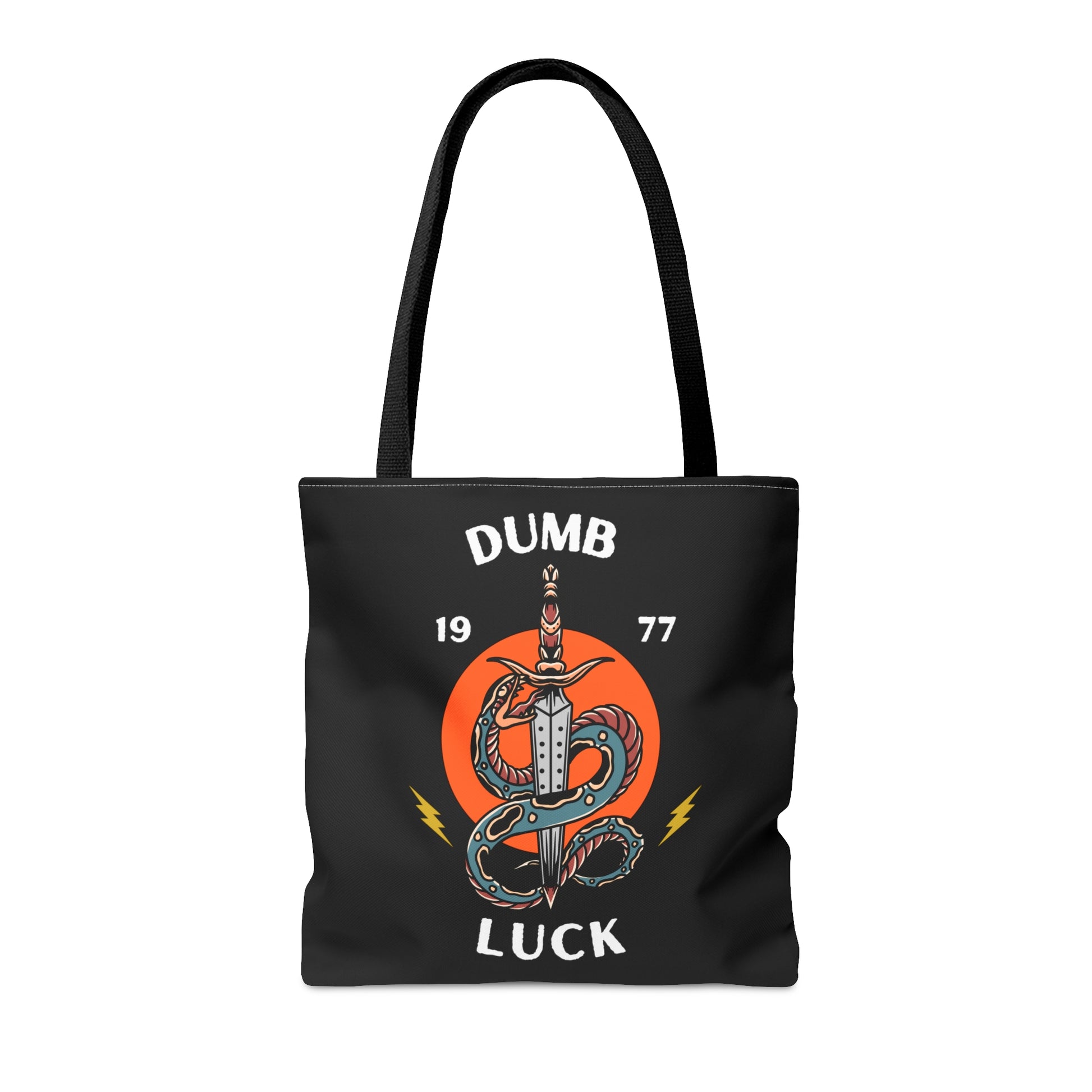 Dumb Luck Snake and Dagger Tattoo Tote Bag in Black / Vintage American Old School Traditional Tattoo / Punk Rock Alternative Beach - Foxlark Crystal Jewelry