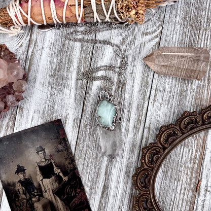 Clear Quartz & Aquamarine Crystal Statement Necklace in Fine Silver / Foxlark Collection
