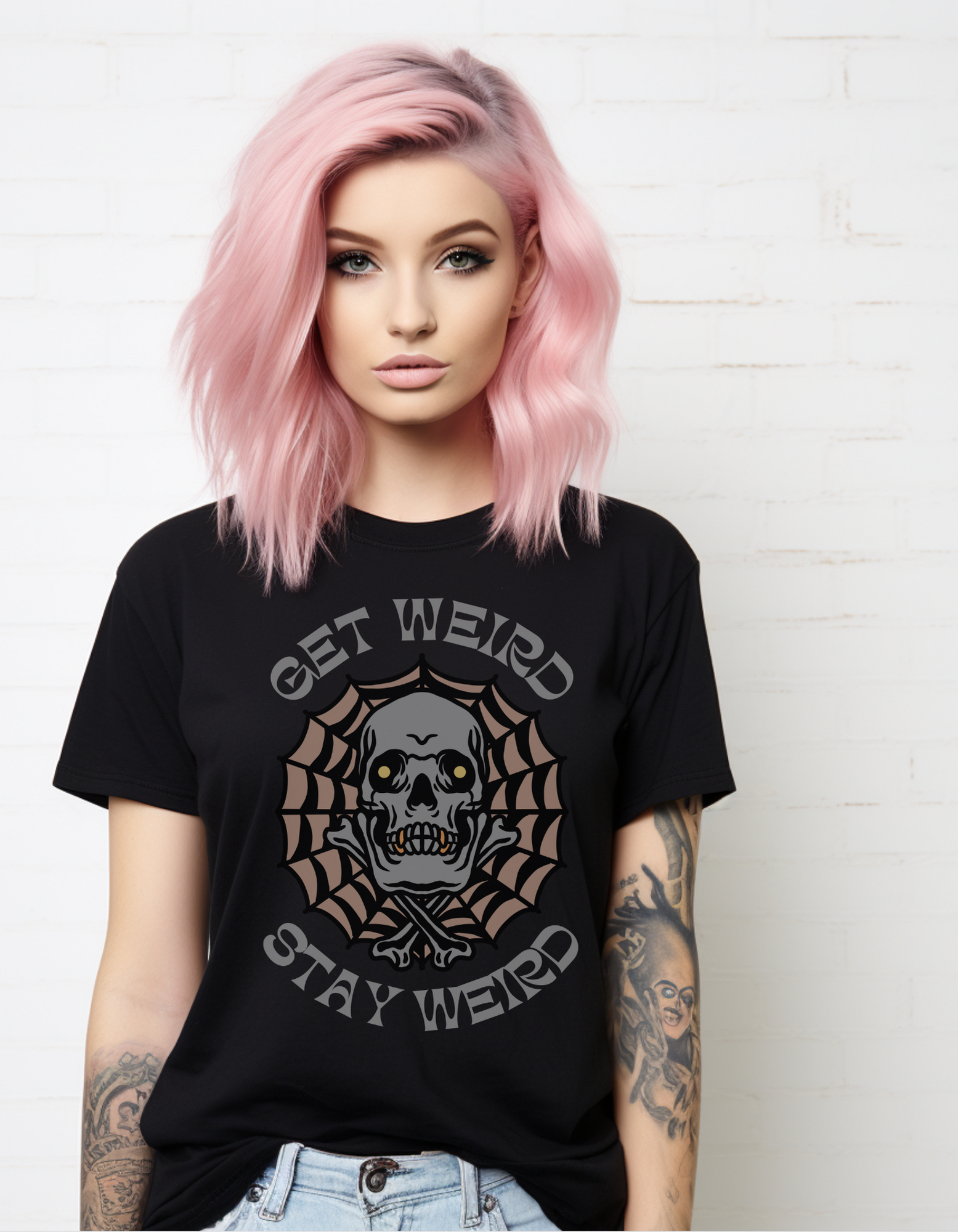 Get Weird Stay Weird Tattoo T-shirt / Traditional Tattoo Tee Shirt / Punk Rock Clothing Tshirt Rockabilly Psychobilly Freak Goth - Foxlark Crystal Jewelry