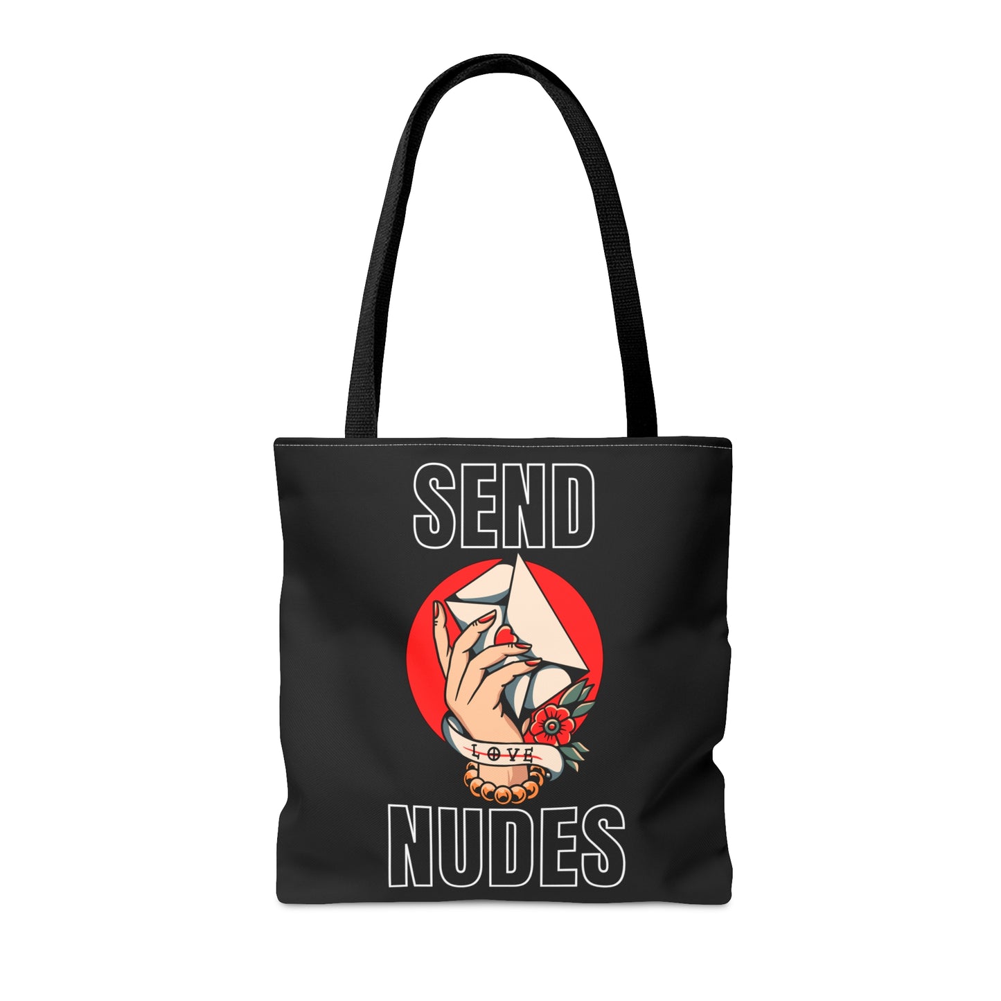 Send Nudes Tattoo Tote Bag in Black / Vintage American Old School Traditional Tattoo, Punk Rock Alternative Beach Bag Shopping Bag Book Bag - Foxlark Crystal Jewelry