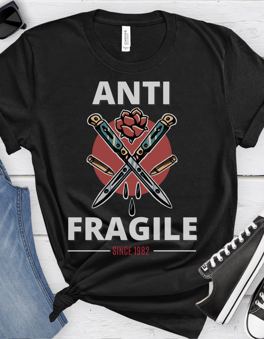 Anti Fragile Tattoo T-shirt / Switchblade Knife Rose Bullet Unisex Vintage Traditional Tattoo Tee Shirt / Punk Rock Clothing Tshirt - Foxlark Crystal Jewelry