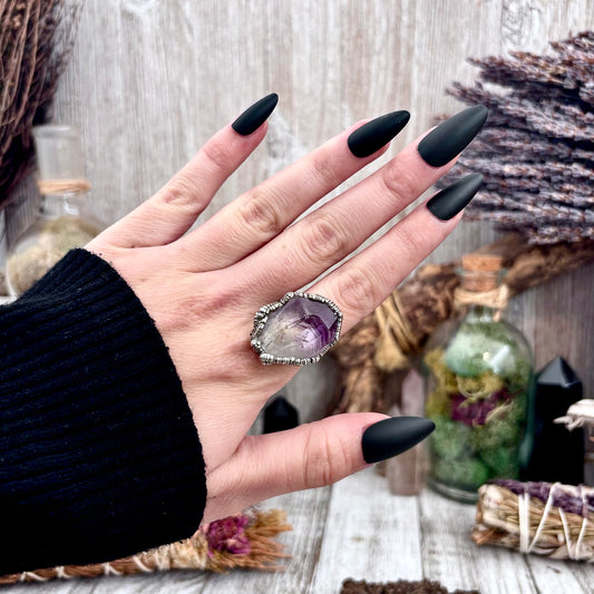 Raw Amethyst Crystal  Ring Set in Fine Silver Size 7 / Foxlark Collection - One of a Kind