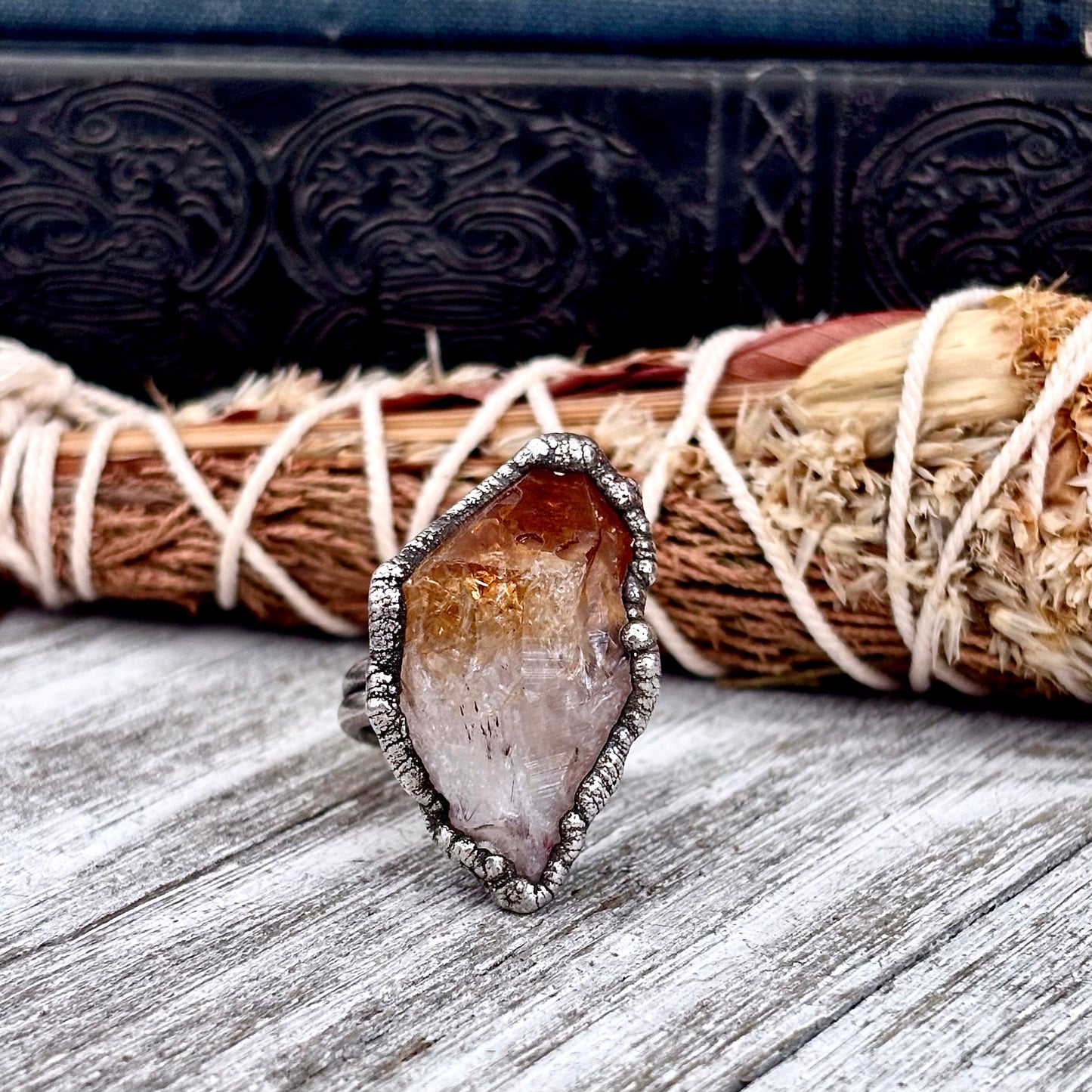 Raw Citrine Crystal Point Ring Set in Fine Silver Size 8 / Foxlark Collection - One of a Kind