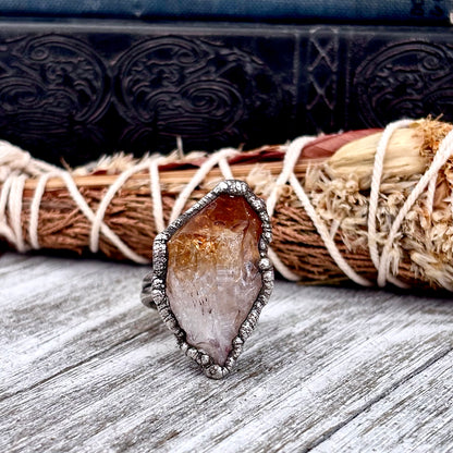 Raw Citrine Crystal Point Ring Set in Fine Silver Size 8 / Foxlark Collection - One of a Kind