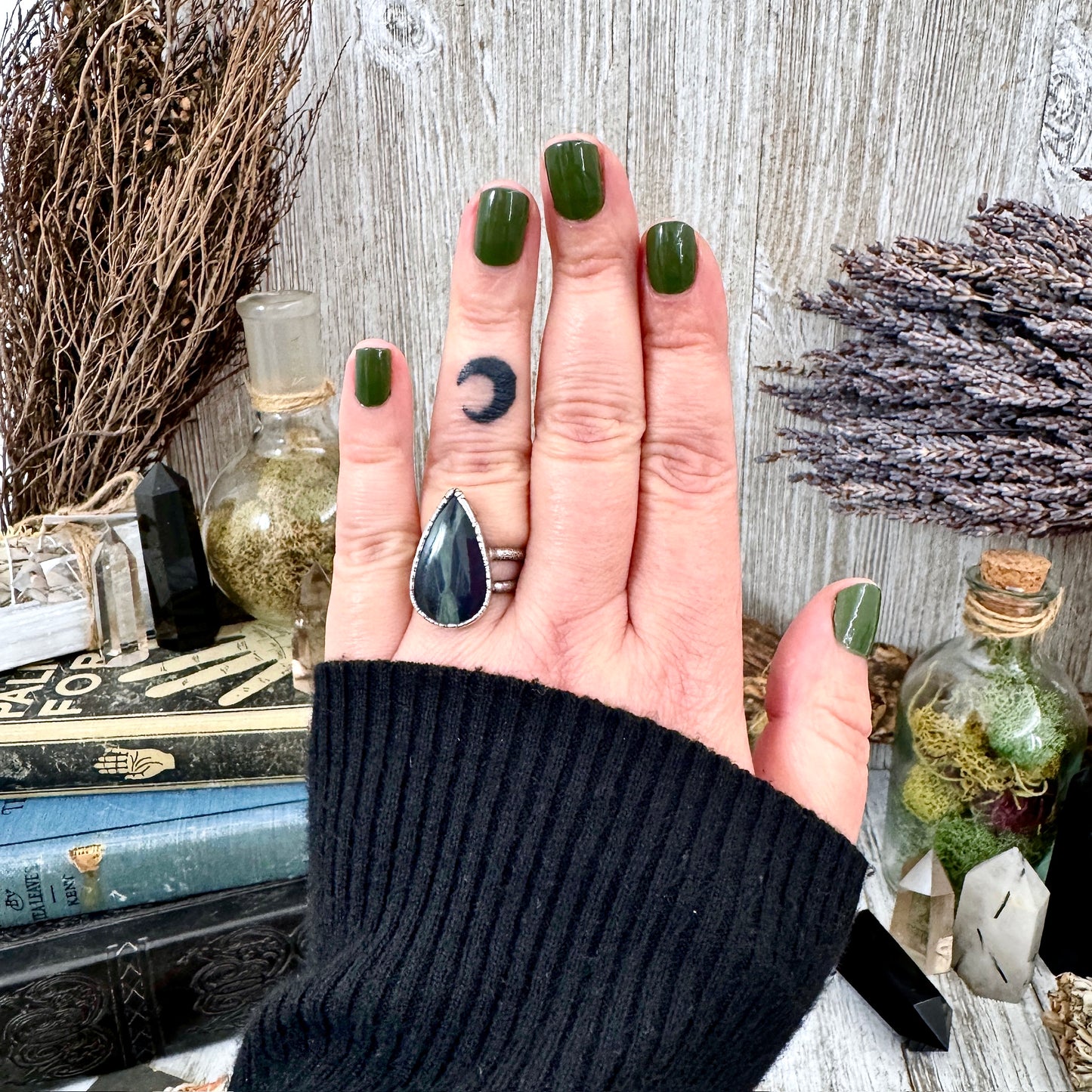 Spiderweb Obsidian Crystal Ring Fine Silver Size 8/ Foxlark Collection - One of a Kind