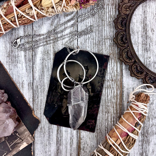 Big Raw Clear Quartz Crystal  Necklace in Fine Silver / Foxlark Collection - One of a Kind