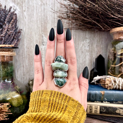 Multi Stone Aventurine Moss Agate Ring In Silver Size 8.5 / Foxlark Collection