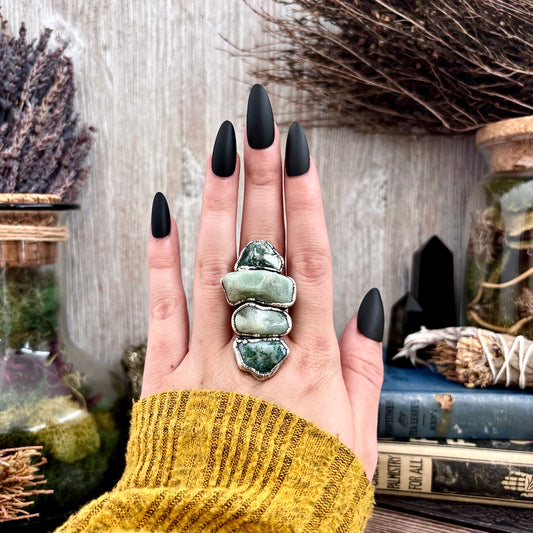 Multi Stone Aventurine Moss Agate Ring In Silver Size 8.5 / Foxlark Collection