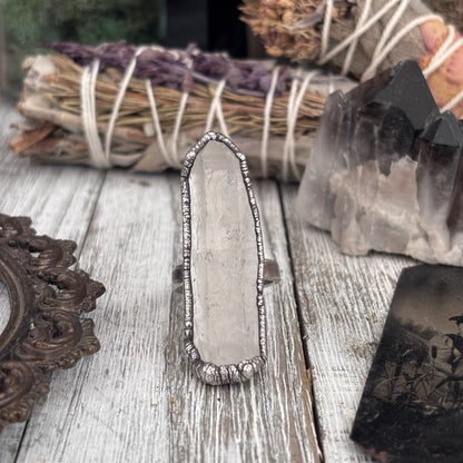 Raw Clear Quartz Crystal Ring Set in Fine Silver Size 9 / Foxlark Collection - One of a Kind