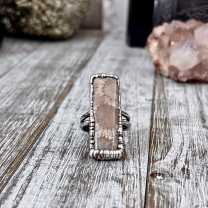 Fossilized Coral Ring Silver Size 9 / Foxlark Collection - One of a Kind