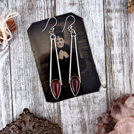 Carnelian Teardrop Fine Silver Crystal Earrings / Long Dangle Witchy Earrings