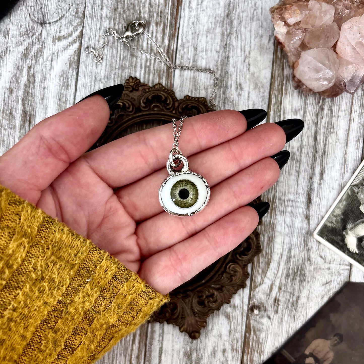 Green Iris Eye Necklace Fine Silver / Foxlark Collection - One of a Kind