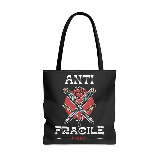 Anti Fragile Tattoo Tote Bag in Black / Vintage American Old School Traditional Tattoo Flash / Punk Rock Beach Shopping - Foxlark Crystal Jewelry