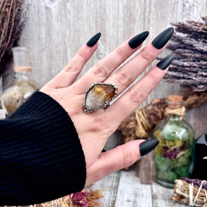 Raw Citrine Crystal Point Ring Set in Fine Silver Size 8 / Foxlark Collection - One of a Kind