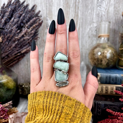 Multi Stone Aquamarine Clear Quartz Ring In Silver Size 8.5 / Foxlark Collection